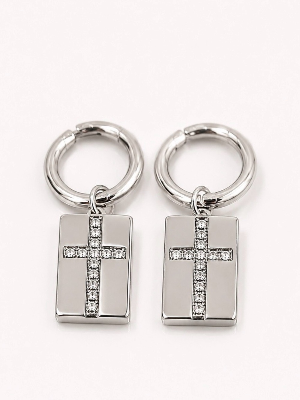 Plunder Heavenly Silver Crystal Cross Huggie Hoop Earrings